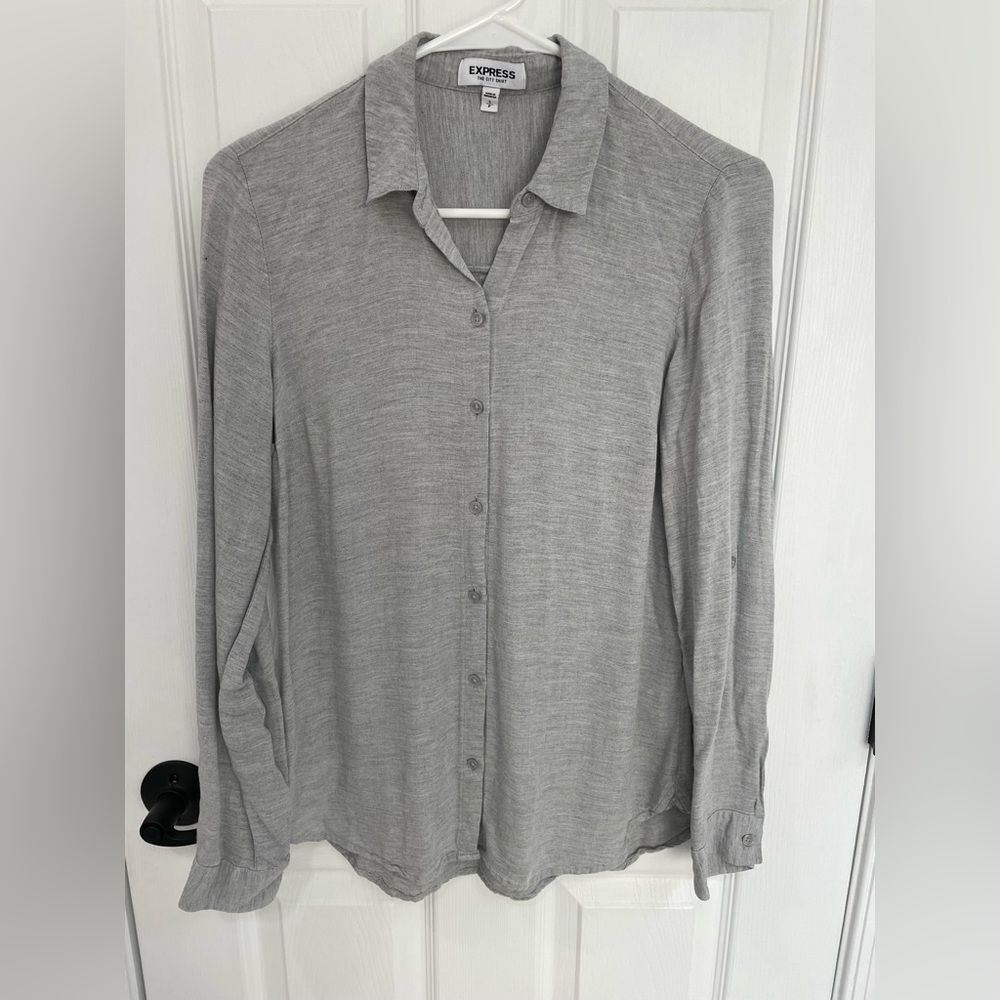 Express The City Shirt Gray Button Down High Low Hem Women’s Size S